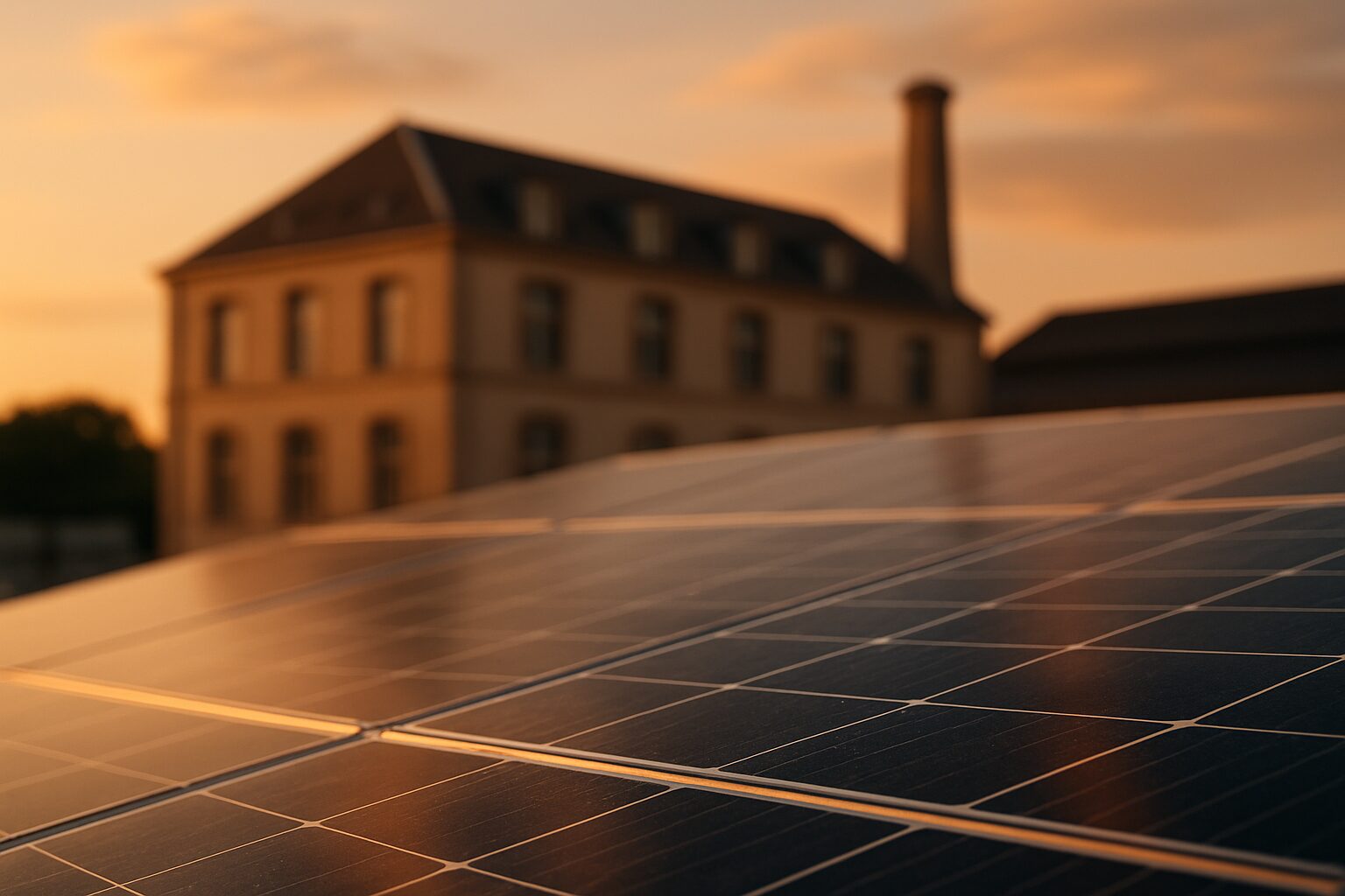 Panneau photovoltaïque au soleil couchant